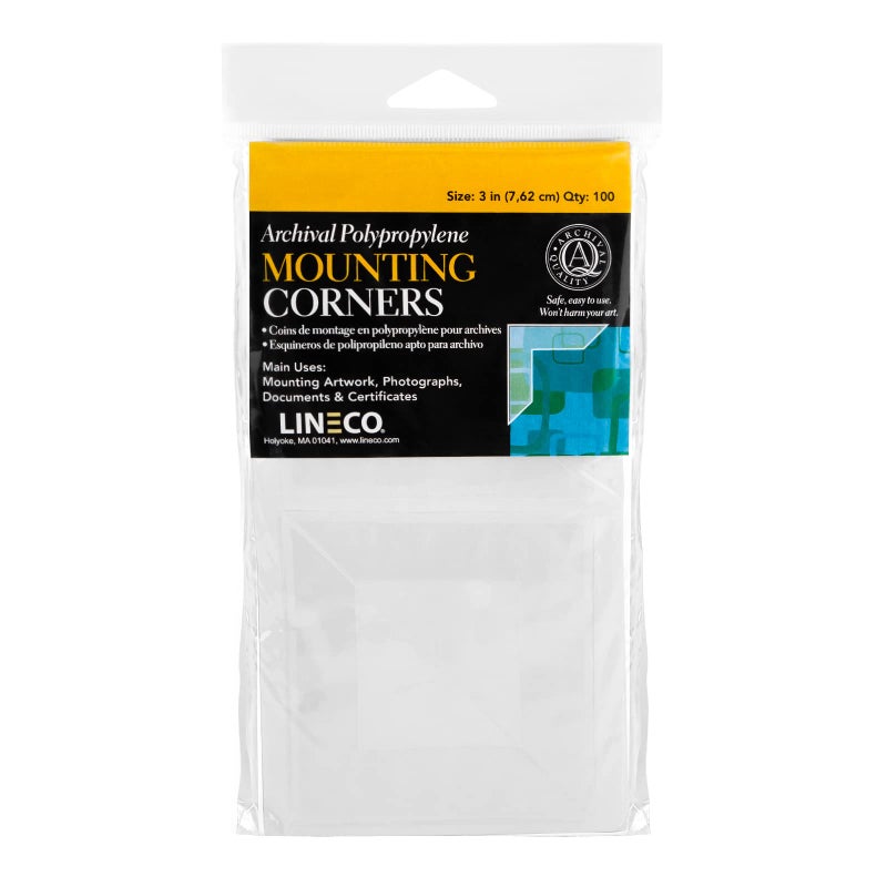 Lineco Self-Adhesive Acid-Free Archival Polypropylene Mounting Photo Corners, Full View, 3 inches, Used for Scrapbook, DIY and Displaying Pictures, Package of 100, Clear - Image 1